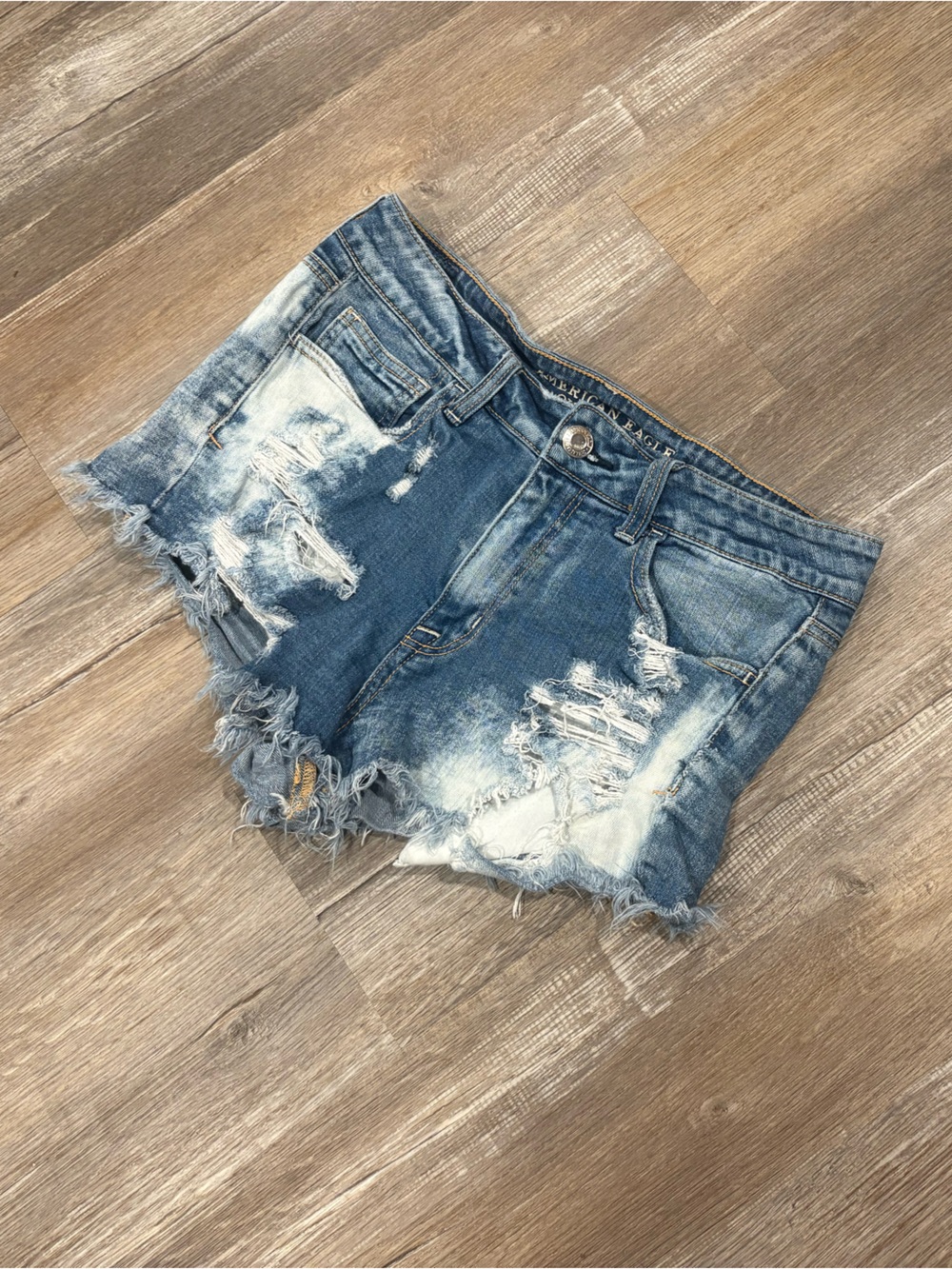 American Eagle Outfitters Distressed Light and Medium Blue Denim Shorts